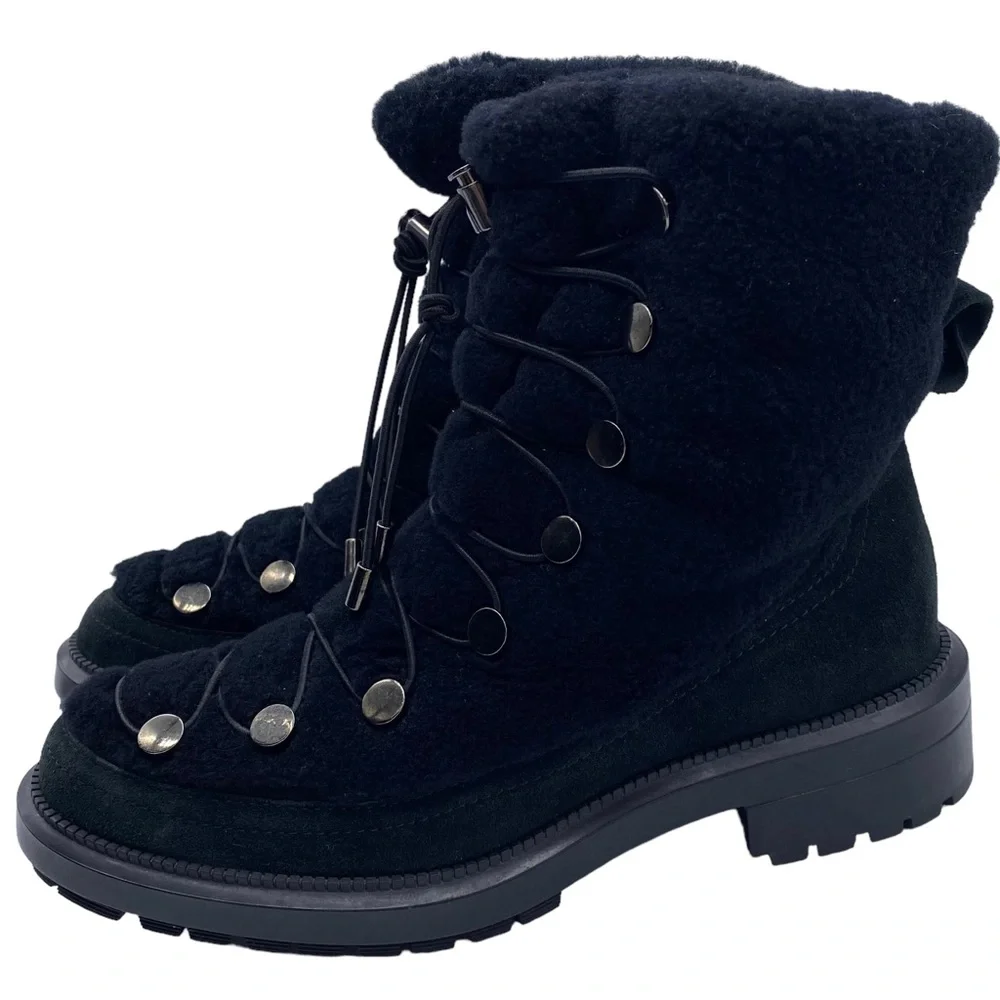 Aquatalia Winter Boot Lorena Black Shearling Suede Leather Size 6
